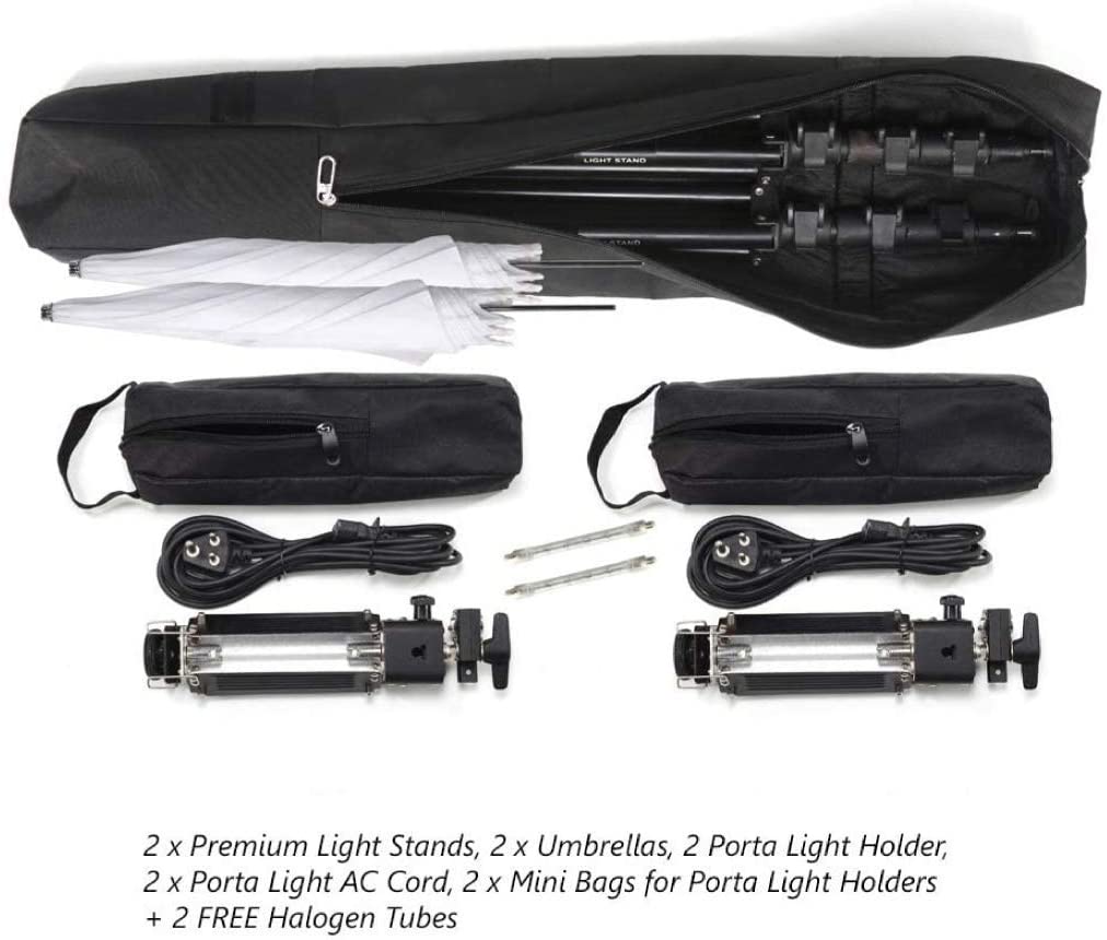 HIFFIN® Porta Kit with Pair of 9 feet Light Stands, Porta Lights, Umbr