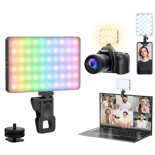 HIFFIN (LT-002 Black) RGB Selfie Light Kit with Clip for iPhone/Tablet/Laptop/Camera, Dimmable CRI 95+ with 24 Light FX Modes, Built-in 3000mAh Battery for Zoom Calls/Live Stream/Selfies/Makeup