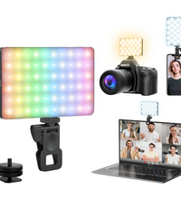 HIFFIN (LT-002 Black) RGB Selfie Light Kit with Clip for iPhone/Tablet/Laptop/Camera, Dimmable CRI 95+ with 24 Light FX Modes, Built-in 3000mAh Battery for Zoom Calls/Live Stream/Selfies/Makeup