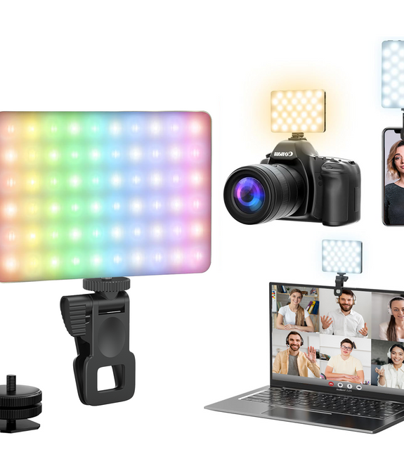HIFFIN (LT-002 Black) RGB Selfie Light Kit with Clip for iPhone/Tablet/Laptop/Camera, Dimmable CRI 95+ with 24 Light FX Modes, Built-in 3000mAh Battery for Zoom Calls/Live Stream/Selfies/Makeup