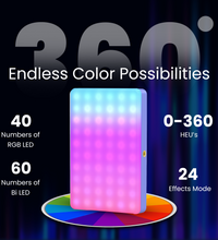 HIFFIN (LT-002) RGB Selfie Light Kit with Clip for iPhone/Tablet/Laptop/Camera, Dimmable CRI 95+ with 24 Light FX Modes, Built-in 3000mAh Battery for Zoom Calls/Live Stream/Selfies/Makeup