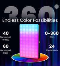 HIFFIN (LT-002 Black) RGB Selfie Light Kit with Clip for iPhone/Tablet/Laptop/Camera, Dimmable CRI 95+ with 24 Light FX Modes, Built-in 3000mAh Battery for Zoom Calls/Live Stream/Selfies/Makeup