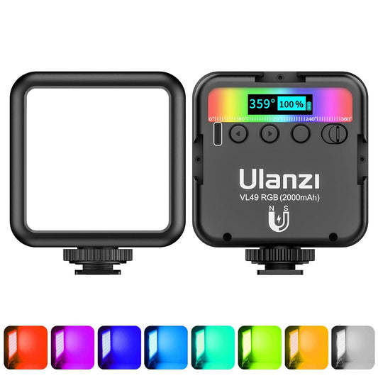 Ulanzi VL49 RGB Video Lights, LED Camera Light, 2000mAh Rechargeable CRI 95+ 2500-9000K Dimmable Panel Lamp Support Magnetic