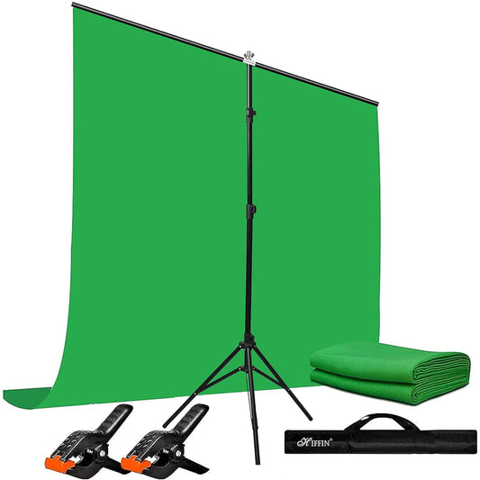 HIFFIN Green Screen Backdrop 152.4MM X 228.6MM (6FtX9Ft) with Stand - 6X9FT Photography Backdrop T-Shape Stand