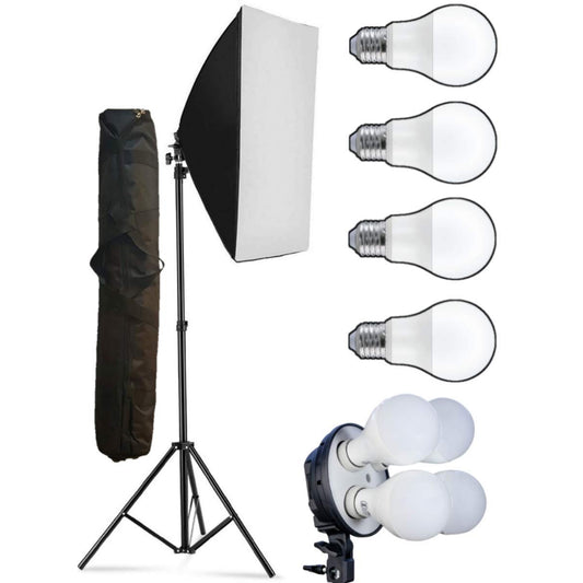 HIFFIN PRO Quadlux Mark I Soft Led Still & Video Light Softbox Single Kit with AC Power, (Four Holder Kit)