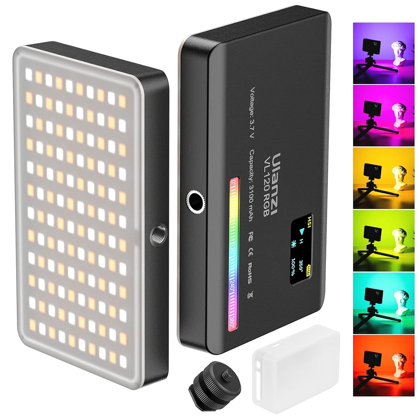 ULANZI VL120 RGB Video Light, Pocket LED On-Camera Light, Built-in 3100mAh Rechargeable Battery, 360 Full Color 20 Light Effects