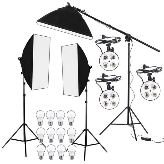 HIFFIN® PRO Quadlux Mark III Soft Led Still & Video Light Softbox 3 Point Lighting Kit with AC Power, YouTube Shooting, Videography, Portrait, Product Photography, Fluorescent Key,Fill,Rim Head Light