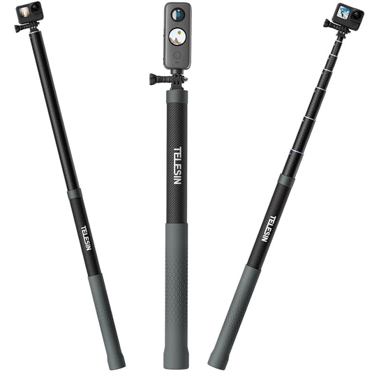 TELESIN G3 Long Selfie Stick Pole (Upgraded 118"/3M), Carbon Fiber Lightweight Waterproof Extension Monopod