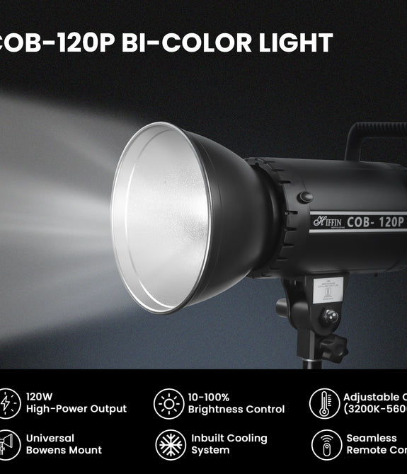 HIFFIN COB-120P Professional 120W LED Video Light for Studio Film Recording, 3200K-5600K Dimmable with Remote Control