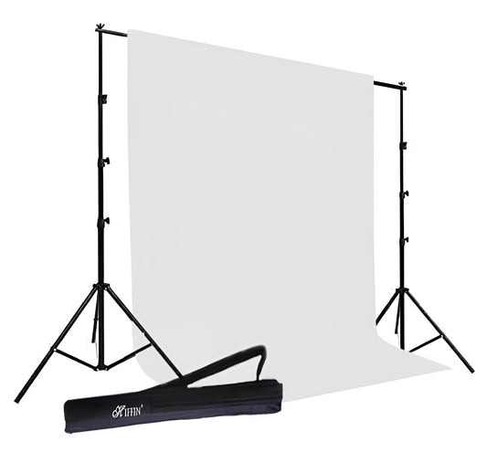 HIFFIN® Photography Accessories Backdrop Photo Light Studio Muslin Background Stand Backdrop Support System Kit (Stand with Curtain, White)