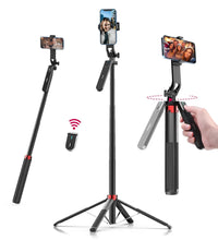 ULANZI MA09 Extendable Phone Tripod, 71" Selfie Stick Phone Vlog Tripod Stand Quadrapod with All in 1 Phone Clip, Travel Tripod Phone Holder with Rechargeable Remote for iPhone Sony Canon GoPro