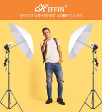 HIFFIN E27 4 Point Studio Double Holder Kit Umbrella White + Studio Light Stand 9 FT Bulb Holder KIT Mark IIII | 4 Double Holder | 4 Light Stand 9ft | 4 Umbrella | 8 20 W LED Bulb | 1 Boom