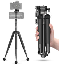 ULANZI MT-63 Mini Phone Tripod, 57" Portable Foldable Aluminum Alloy Extendable Camera Tripod with 2 in 1 Phone Clip, 360° Ball Head Travel Lightweight Tripod for iPhone DSLR Camera Max Load 5KG/11LBS