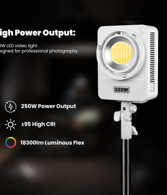 HIFFIN HF-250 Wonder Series 250W LED Video Light | 15,300lm Ultra-Bright | CRI 95+ | CCT 2700K-6500K | Bowens Mount | AC Powered | App Control | Continuous Light for Photography, Studio & Commercial Shoots