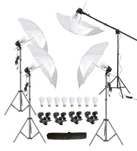 HIFFIN E27 4 Point Studio Double Holder Kit Umbrella White + Studio Light Stand 9 FT Bulb Holder KIT Mark IIII | 4 Double Holder | 4 Light Stand 9ft | 4 Umbrella | 8 20 W LED Bulb | 1 Boom