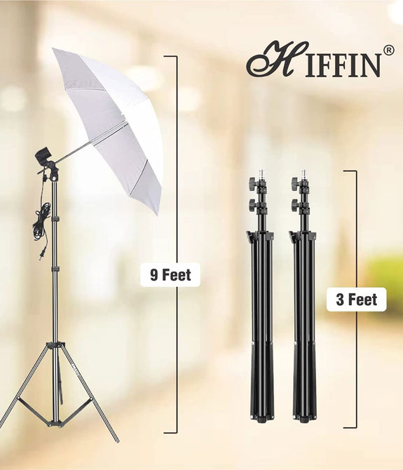 HIFFIN Branded Set of Umbrella White 80CM + Portable Foldable Umbrella Flash Photo Video Studio Lighting Photography Stand + Umbrella and Bulb Holder with Carry Bag (E27 Single holder kit set of 2 wob)