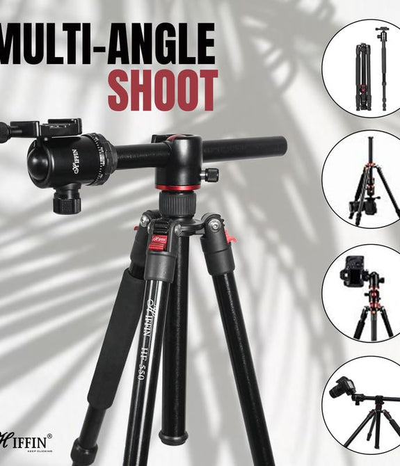 HIFFIN HF-550 Tripod, 1.651M (65") Special Quality Camera Tripod for Canon Nikon DSLR, Aluminum Alloy Tripod with 360 Degree Ball Head, Professional Tripod for Travel and Work