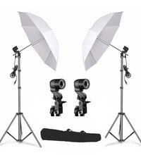 HIFFIN Branded Set of Umbrella White 80CM + Portable Foldable Umbrella Flash Photo Video Studio Lighting Photography Stand + Umbrella and Bulb Holder with Carry Bag (E27 Single holder kit set of 2 wob)