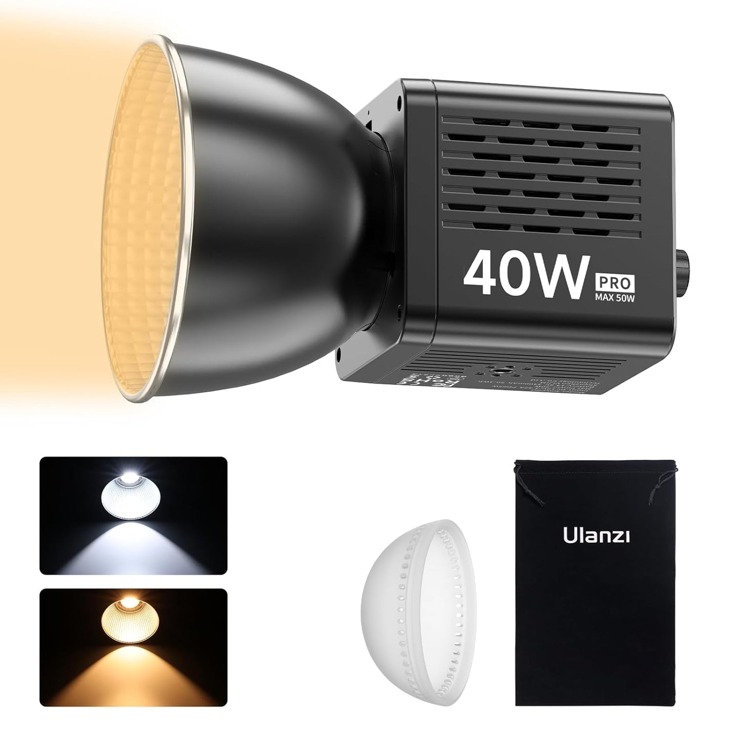 ULANZI 40W Pro Portable LED Video Light, 2500K-6500K, Built-in Battery Metal Mini Dual Color Temperature COB Continuous Output Lighting Handheld Spotlight