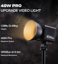 ULANZI 40W Pro Portable LED Video Light with DC Power Adapter, 2500K-6500K, Built-in Battery Metal Mini Dual Color Temperature COB Continuous Output Lighting Handheld Spotlight