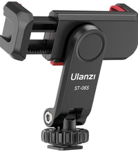 ULANZI Phone Tripod Mount ST-06S, Universal Smartphone Mount Adapter with 2 Cold Shoe, 360° Rotates and Adjustable Cell Phone Clip Clamp Holder, Compatible with iPhone, Samsung Galaxy and All Phones