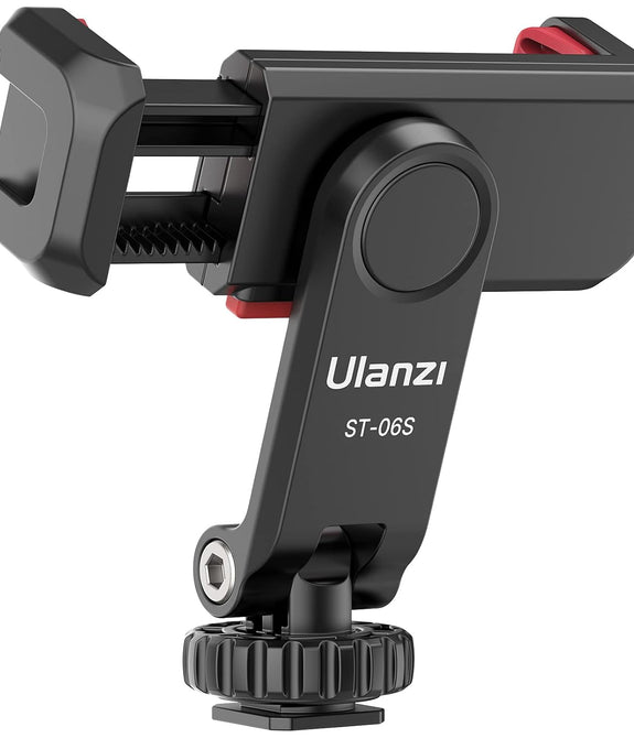 ULANZI Phone Tripod Mount ST-06S, Universal Smartphone Mount Adapter with 2 Cold Shoe, 360° Rotates and Adjustable Cell Phone Clip Clamp Holder, Compatible with iPhone, Samsung Galaxy and All Phones