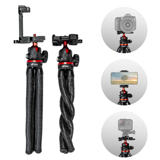 HTR-11 Mini Flexible Tripod with Phone Holder, Cold Shoe & 1/4 Screw