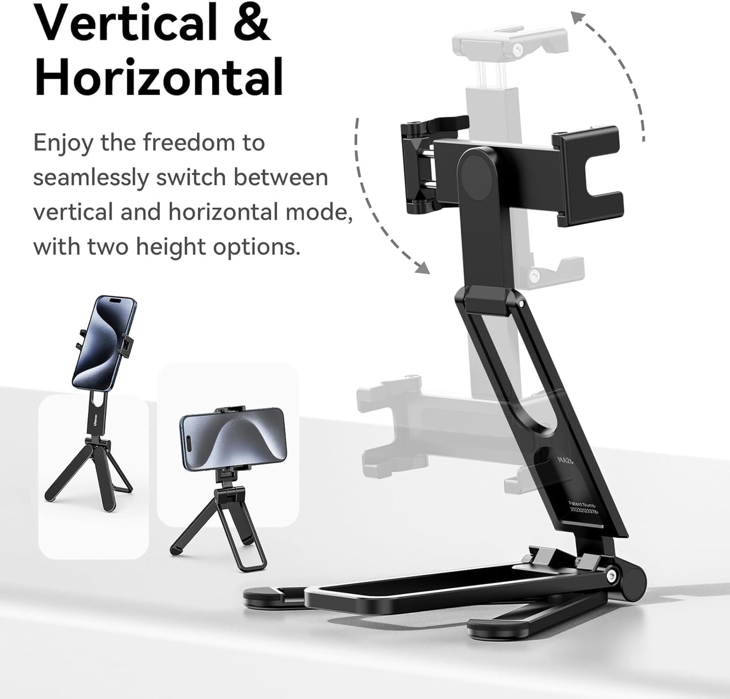 ULANZI MA26 Foldable Phone Tripod - Pocket Cell Phone Vlog Video Tripod Handle Aluminium Smartphone Desk Stand 2 Cold Shoe Compact Size All in One Lightweight Portable Vlog Stick for iPhone Samsung