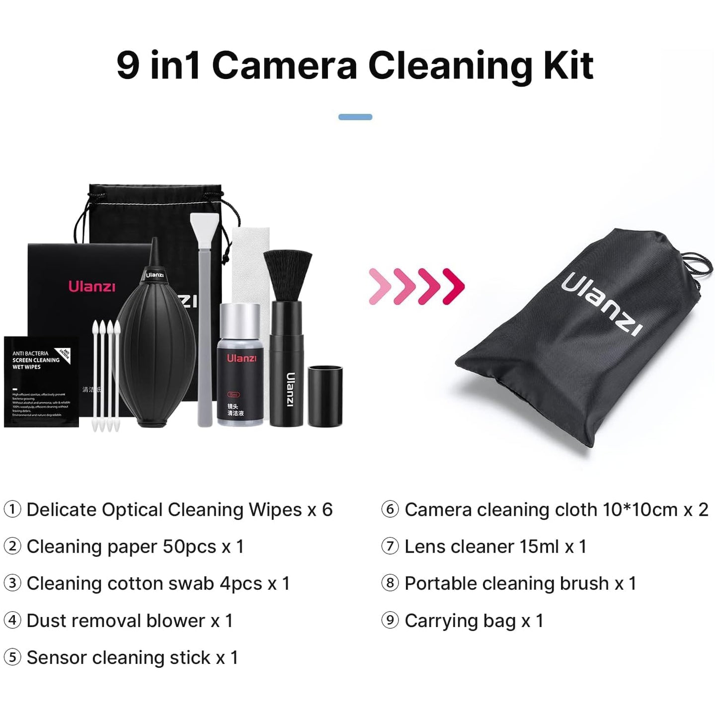 ULANZI Camera Cleaning Kit 9-in-1 Lens Cleaner Professional DSLR Clean Accessories Sony Canon Nikon