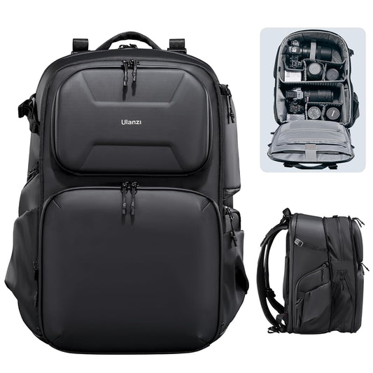 ULANZI BP10 Hardshell Camera Backpack, Professional Waterproof Photography Camera Case Anti Theft Travel for Photographers Unisex Drone DSLR Mirrorless Camera Lens Tripod Holder 17'' Laptop Black 35L,