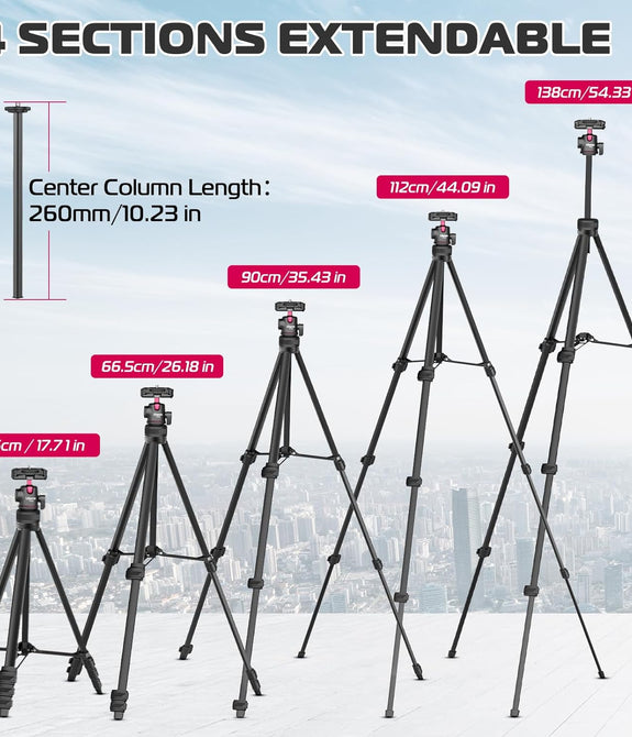 ULANZI TT51 Portable Tripod Stand I 360° Rotable Ball Head I Hidden Cold Shoe Phone Holder I 600g Lightweigt I 1.38m/51in Long I 5 Section Extenable Vlog Tripod