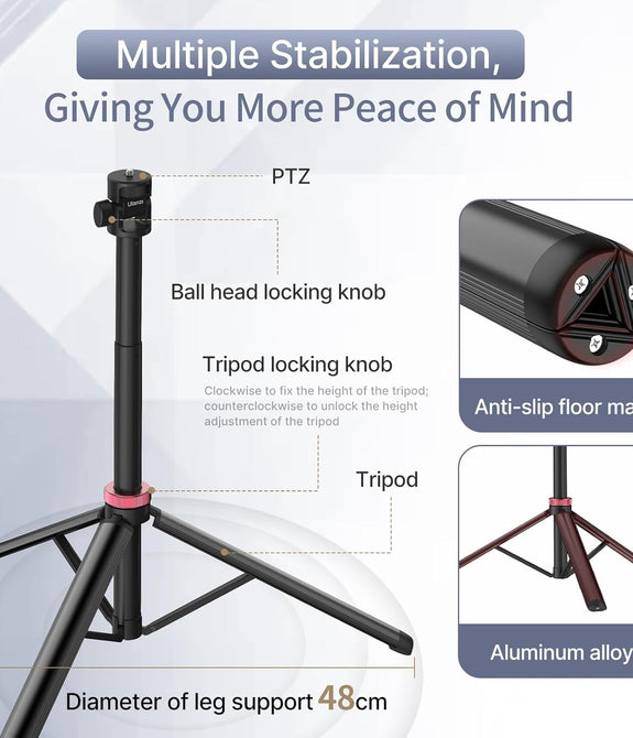 ULANZI MT-79 Extendable Tripod Aluminum, 81" Portable Adjustable Light Stand with 1/4" Screw, 360° Ball Head Camera Phone Tripod for Camera Video Light Smartphone, Lightweight for Travel