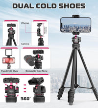 ULANZI TT51 Portable Tripod Stand I 360° Rotable Ball Head I Hidden Cold Shoe Phone Holder I 600g Lightweigt I 1.38m/51in Long I 5 Section Extenable Vlog Tripod