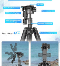 ULANZI MT-63 Mini Phone Tripod, 57" Portable Foldable Aluminum Alloy Extendable Camera Tripod with 2 in 1 Phone Clip, 360° Ball Head Travel Lightweight Tripod for iPhone DSLR Camera Max Load 5KG/11LBS