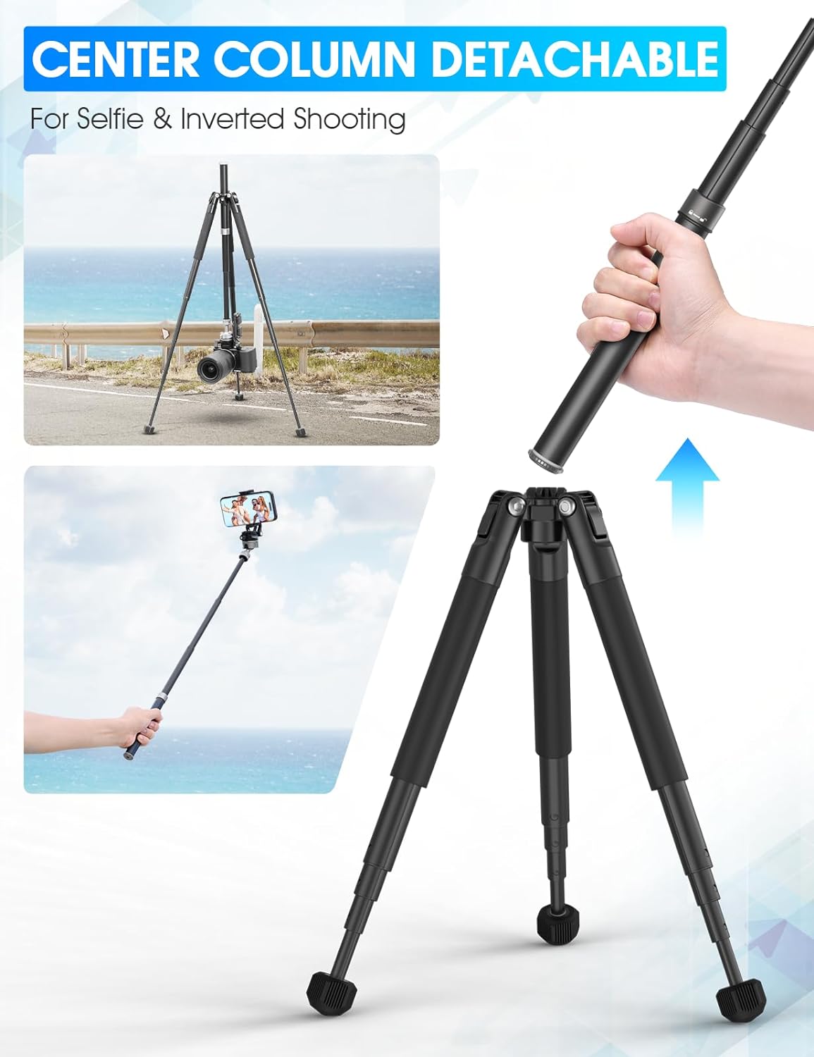 ULANZI MT-63 Mini Phone Tripod, 57" Portable Foldable Aluminum Alloy Extendable Camera Tripod with 2 in 1 Phone Clip, 360° Ball Head Travel Lightweight Tripod for iPhone DSLR Camera Max Load 5KG/11LBS