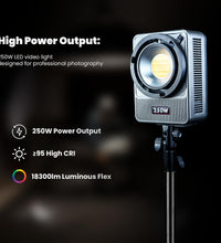 HIFFIN 250W Wonder Series LED Video Light, High CRI 95+, Ultra Bright 18300 lux@1m, Adjustable CCT 2700K-6500K, Continuous Output COB Light with App Control for Photography & Videography