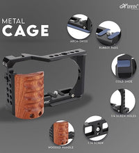 HIFFIN Upgrade Metal Cage with Wood Handle for Sony Alpha ZV-E10 Video Shooting Accessories, Cold Shoe Mic/Light Extension Video Cage Vlogging Camera Kit