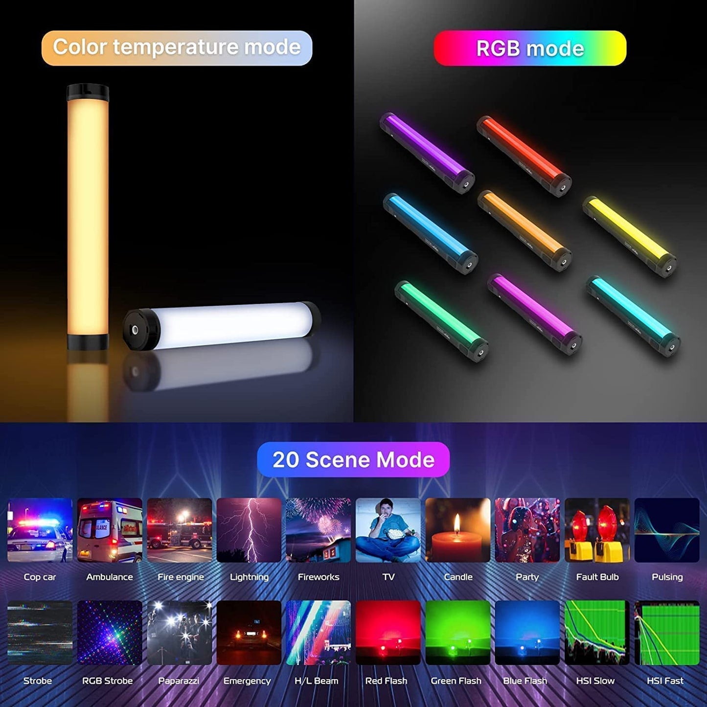 ULANZI VL110 Magnetic RGB Tube Light, 24CM Light Vlog Photography Fill Lighting Lamp for Video Conference/Live Streaming Broadcast/Zoom Meeting/Laptop Computer, Black, (R095)