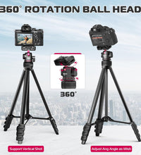 ULANZI TT51 Portable Tripod Stand I 360° Rotable Ball Head I Hidden Cold Shoe Phone Holder I 600g Lightweigt I 1.38m/51in Long I 5 Section Extenable Vlog Tripod