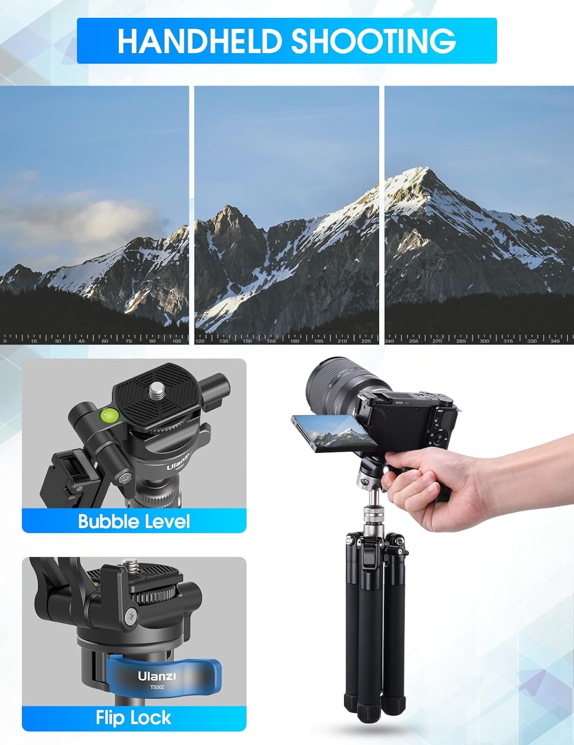 ULANZI MT-63 Mini Phone Tripod, 57" Portable Foldable Aluminum Alloy Extendable Camera Tripod with 2 in 1 Phone Clip, 360° Ball Head Travel Lightweight Tripod for iPhone DSLR Camera Max Load 5KG/11LBS