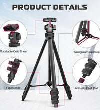 ULANZI TT51 Portable Tripod Stand I 360° Rotable Ball Head I Hidden Cold Shoe Phone Holder I 600g Lightweigt I 1.38m/51in Long I 5 Section Extenable Vlog Tripod