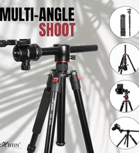 HIFFIN HF-550 Tripod, 1.651M (65") Special Quality Camera Tripod for Canon Nikon DSLR, Aluminum Alloy Tripod with 360 Degree Ball Head, Professional Tripod for Travel and Work