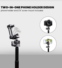 HIFFIN HTR-44 Extendable Phone Tripod with Bluetooth Button, 44" Selfie Stick Tripod Stand with 2 in 1 Phone Clip, 360° Ball Head Camera Tripod for Smartphones and Cameras, Lightweight for Travel