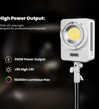 HIFFIN 350W Wonder Series LED Video Light, High CRI 95+, Ultra Bright 18300 lux@1m, Adjustable CCT 2700K-6500K, Continuous Output COB Light with App Control for Professional Photography & Videography