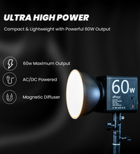 HIFFIN PL-60 Portable RGB Video Light with 60W Power, 2500K-6500K Adjustable Color Temperature, 26800mAh Rechargeable Battery, 24 Light Effects, CRI 95+ Dimmable Lighting for Photography