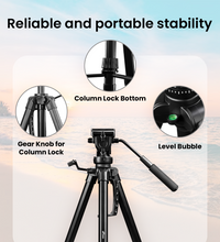 HIFFIN HF 880 1.651M (65 Inch) Aluminum Light Weight Tripod | with Fluid Video Head | for DSLR & Video Cameras| Maximum Operating Height: 1.66116M (5.45 Feet) | Maximum Load Upto: 7 kgs