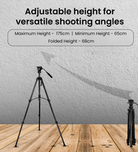 HIFFIN HF 880 1.651M (65 Inch) Aluminum Light Weight Tripod | with Fluid Video Head | for DSLR & Video Cameras| Maximum Operating Height: 1.66116M (5.45 Feet) | Maximum Load Upto: 7 kgs