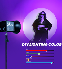 HIFFIN PL-60 Portable RGB Video Light with 60W Power, 2500K-6500K Adjustable Color Temperature, 26800mAh Rechargeable Battery, 24 Light Effects, CRI 95+ Dimmable Lighting for Photography