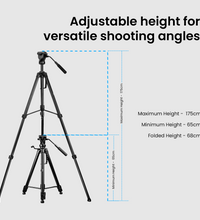 HIFFIN HF 880 1.651M (65 Inch) Aluminum Light Weight Tripod | with Fluid Video Head | for DSLR & Video Cameras| Maximum Operating Height: 1.66116M (5.45 Feet) | Maximum Load Upto: 7 kgs