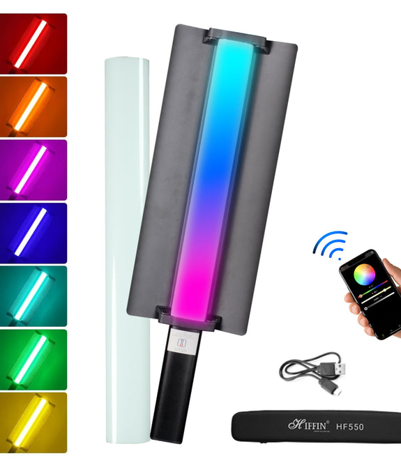 HIFFIN HF-550 RGB LED Stick Light with 30W Power, RGB CCT HSI Mode, 2500K-9900K Adjustable, 24 FX Effect, Detachable Diffuser, App Control, 4000mah Battery Stick Light for Photography & Videography